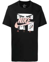 schwarzes bedrucktes T-Shirt mit einem Rundhalsausschnitt von Nike