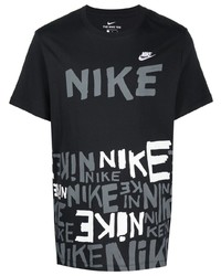 schwarzes bedrucktes T-Shirt mit einem Rundhalsausschnitt von Nike