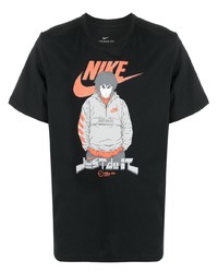 schwarzes bedrucktes T-Shirt mit einem Rundhalsausschnitt von Nike