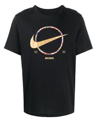 schwarzes bedrucktes T-Shirt mit einem Rundhalsausschnitt von Nike