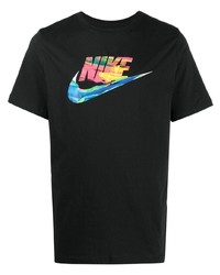 schwarzes bedrucktes T-Shirt mit einem Rundhalsausschnitt von Nike