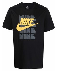 schwarzes bedrucktes T-Shirt mit einem Rundhalsausschnitt von Nike