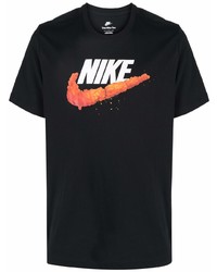 schwarzes bedrucktes T-Shirt mit einem Rundhalsausschnitt von Nike