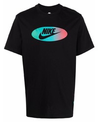 schwarzes bedrucktes T-Shirt mit einem Rundhalsausschnitt von Nike