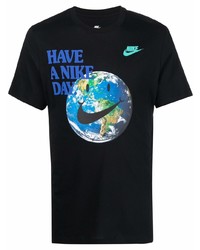 schwarzes bedrucktes T-Shirt mit einem Rundhalsausschnitt von Nike