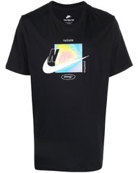 schwarzes bedrucktes T-Shirt mit einem Rundhalsausschnitt von Nike