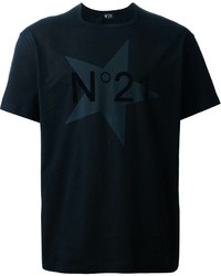 schwarzes bedrucktes T-Shirt mit einem Rundhalsausschnitt von No.21