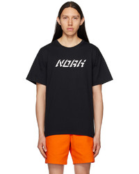 schwarzes bedrucktes T-Shirt mit einem Rundhalsausschnitt von Noah