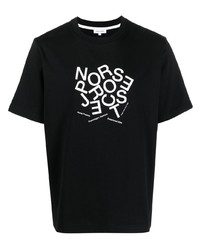 schwarzes bedrucktes T-Shirt mit einem Rundhalsausschnitt von Norse Projects