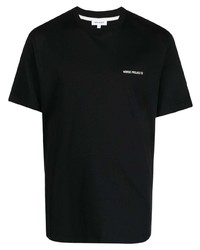 schwarzes bedrucktes T-Shirt mit einem Rundhalsausschnitt von Norse Projects