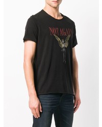 schwarzes bedrucktes T-Shirt mit einem Rundhalsausschnitt von John Varvatos