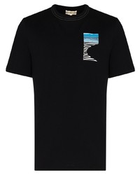 schwarzes bedrucktes T-Shirt mit einem Rundhalsausschnitt von Nounion