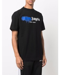 schwarzes bedrucktes T-Shirt mit einem Rundhalsausschnitt von Palm Angels