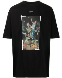 schwarzes bedrucktes T-Shirt mit einem Rundhalsausschnitt von Off-White