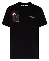 schwarzes bedrucktes T-Shirt mit einem Rundhalsausschnitt von Off-White