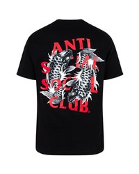 schwarzes bedrucktes T-Shirt mit einem Rundhalsausschnitt von Anti Social Social Club