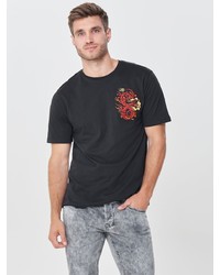 schwarzes bedrucktes T-Shirt mit einem Rundhalsausschnitt von ONLY & SONS