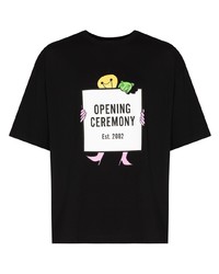 schwarzes bedrucktes T-Shirt mit einem Rundhalsausschnitt von Opening Ceremony