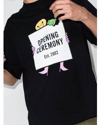 schwarzes bedrucktes T-Shirt mit einem Rundhalsausschnitt von Opening Ceremony