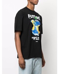 schwarzes bedrucktes T-Shirt mit einem Rundhalsausschnitt von MSGM