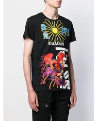 schwarzes bedrucktes T-Shirt mit einem Rundhalsausschnitt von Balmain