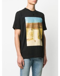 schwarzes bedrucktes T-Shirt mit einem Rundhalsausschnitt von Marcelo Burlon County of Milan