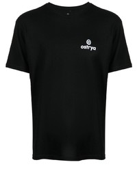 schwarzes bedrucktes T-Shirt mit einem Rundhalsausschnitt von Ostrya
