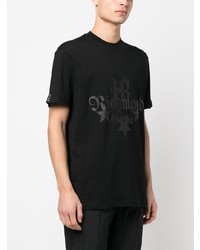 schwarzes bedrucktes T-Shirt mit einem Rundhalsausschnitt von John Richmond