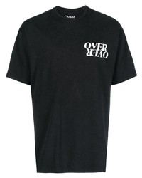 schwarzes bedrucktes T-Shirt mit einem Rundhalsausschnitt von OVER OVE
