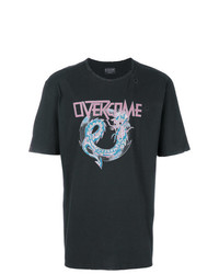 schwarzes bedrucktes T-Shirt mit einem Rundhalsausschnitt von Overcome