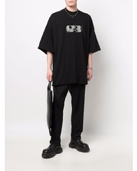 schwarzes bedrucktes T-Shirt mit einem Rundhalsausschnitt von Rick Owens DRKSHDW