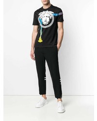 schwarzes bedrucktes T-Shirt mit einem Rundhalsausschnitt von Versace