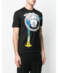 schwarzes bedrucktes T-Shirt mit einem Rundhalsausschnitt von Versace