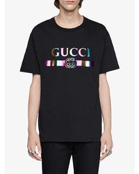 schwarzes bedrucktes T-Shirt mit einem Rundhalsausschnitt von Gucci