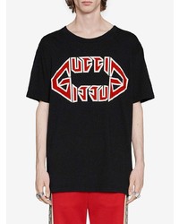 schwarzes bedrucktes T-Shirt mit einem Rundhalsausschnitt von Gucci