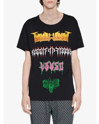 schwarzes bedrucktes T-Shirt mit einem Rundhalsausschnitt von Gucci