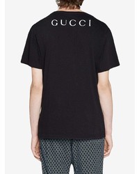 schwarzes bedrucktes T-Shirt mit einem Rundhalsausschnitt von Gucci