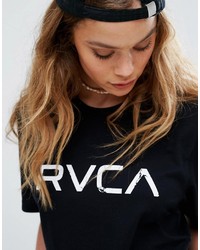 schwarzes bedrucktes T-Shirt mit einem Rundhalsausschnitt von RVCA