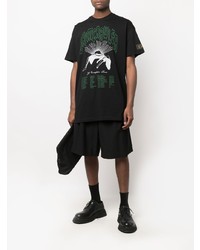 schwarzes bedrucktes T-Shirt mit einem Rundhalsausschnitt von Raf Simons