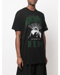 schwarzes bedrucktes T-Shirt mit einem Rundhalsausschnitt von Raf Simons