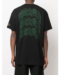 schwarzes bedrucktes T-Shirt mit einem Rundhalsausschnitt von Raf Simons