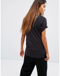 schwarzes bedrucktes T-Shirt mit einem Rundhalsausschnitt von Ellesse