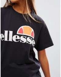 schwarzes bedrucktes T-Shirt mit einem Rundhalsausschnitt von Ellesse