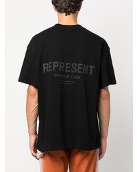 schwarzes bedrucktes T-Shirt mit einem Rundhalsausschnitt von Represent