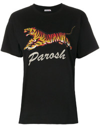 schwarzes bedrucktes T-Shirt mit einem Rundhalsausschnitt von P.A.R.O.S.H.