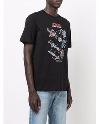 schwarzes bedrucktes T-Shirt mit einem Rundhalsausschnitt von Diesel