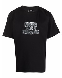 schwarzes bedrucktes T-Shirt mit einem Rundhalsausschnitt von PACCBET