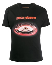 schwarzes bedrucktes T-Shirt mit einem Rundhalsausschnitt von PACO RABANNE