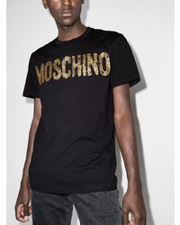 schwarzes bedrucktes T-Shirt mit einem Rundhalsausschnitt von Moschino