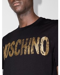 schwarzes bedrucktes T-Shirt mit einem Rundhalsausschnitt von Moschino